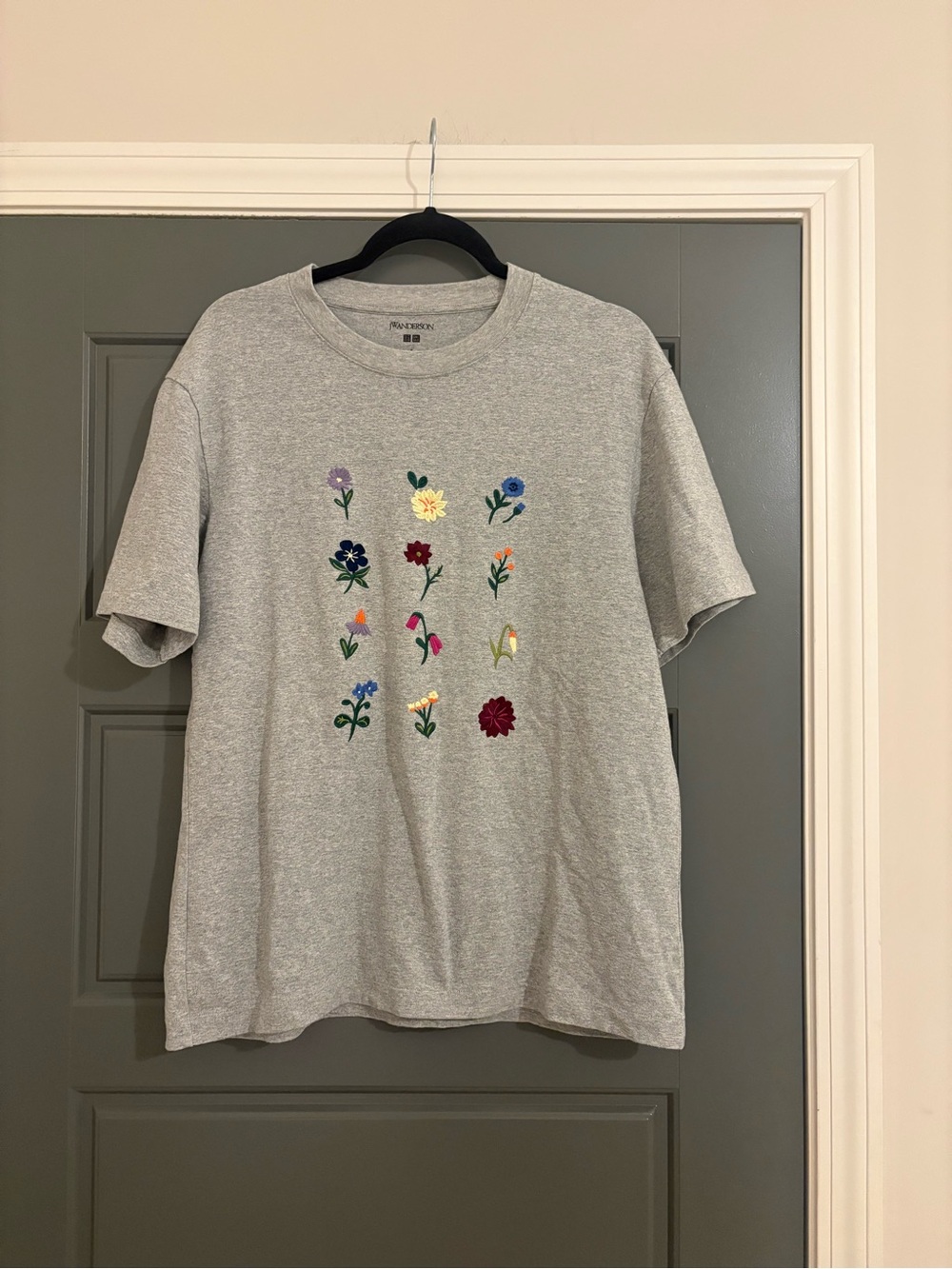 JW Anderson x Uniqlo Embroidered Flowers Crew Neck T-Shirt Gray Size S